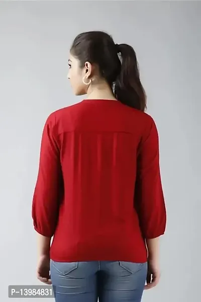 Women's Solid Color Rayon Regular Fit Casual Top for Women Girl (Large, Red)-thumb2