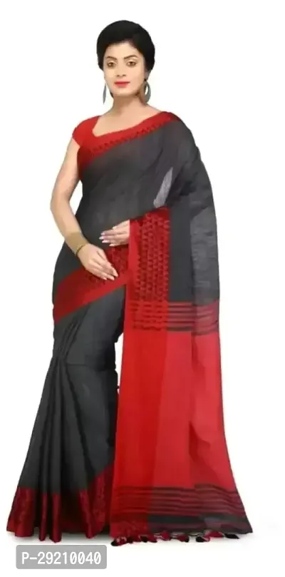 Elegant Black Cotton Silk Solid Saree Without Blouse Piece For Women