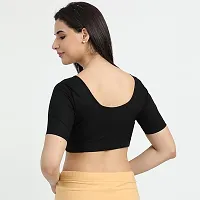 Elegant Black Cotton Blend Solid Stitched Readymade Blouse For Women-thumb1