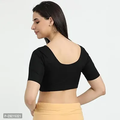 Elegant Black Cotton Blend Solid Stitched Readymade Blouse For Women-thumb2