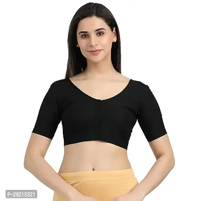 Elegant Black Cotton Blend Solid Stitched Readymade Blouse For Women