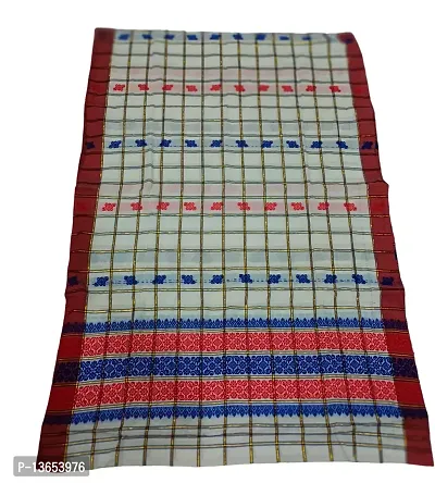 AB ASSAMESE ETHNIC Cotton Handmade Single Sador Keshbosa Anchol | Pure Handmade Cotton Sador Buta Design Kespari (Green & Red)-thumb0