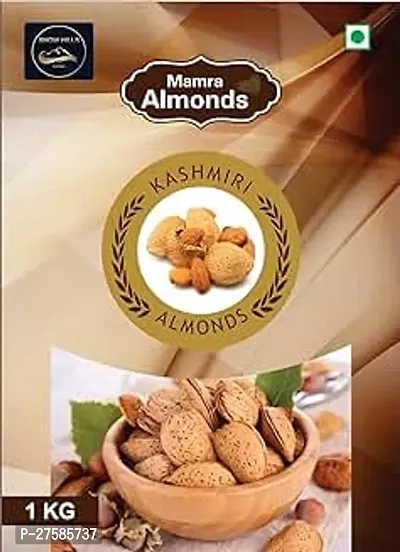 Snow Hills Kashmir Premium Kagzi Mamra AlmondsBadaam 1kg  Soft  Easy to Break Shell 100 Pure Organically Cultivated Almonds