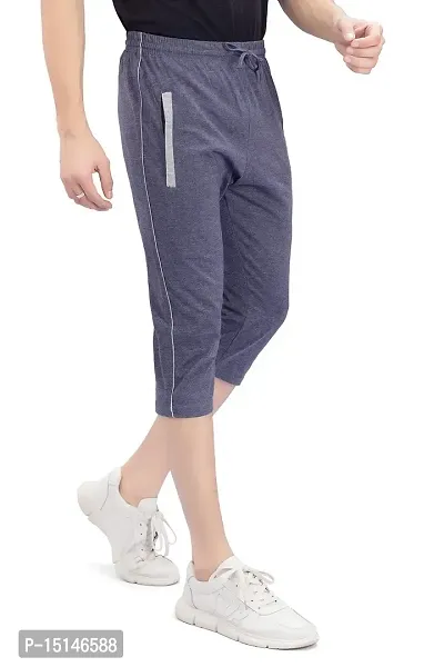 CKL Men's Cotton Regular Fit 3/4 Length Capri Shorts (M, Blue Melange)-thumb3