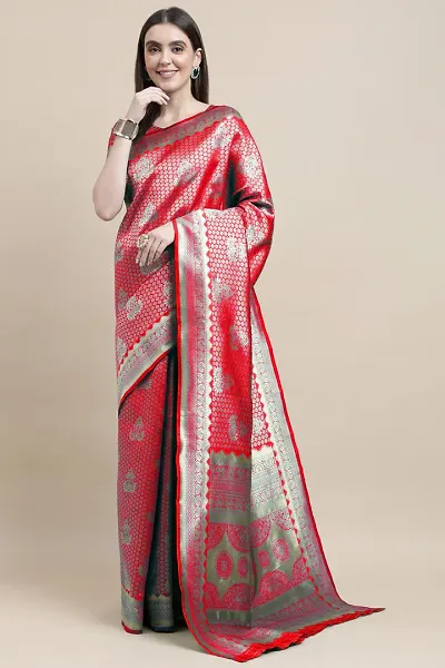 Manvaa Women Red Color Banarasi Silk Designer Weaving Saree (GWKS1204D)
