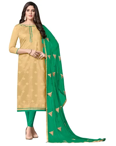 Cotton Blend Embroidered Dress Material with Dupatta