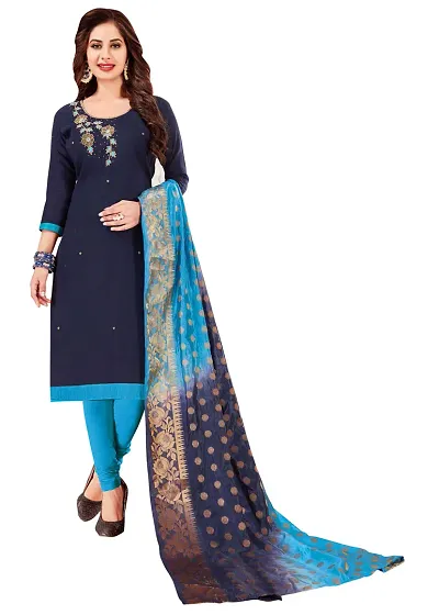 Stylish Embroidered Cotton Slub Dress Material with Dupatta