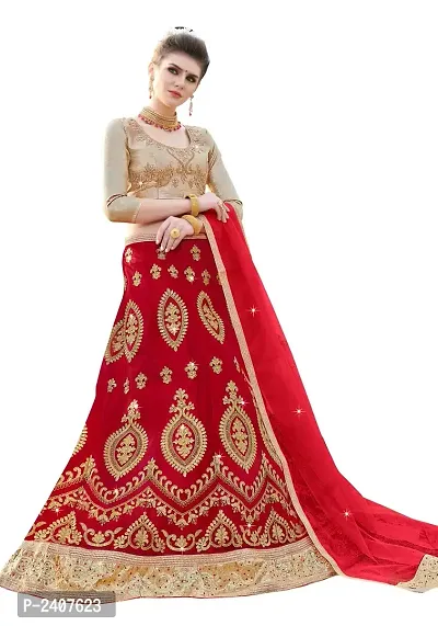 Women's Gold Semi Stitched Embroidered Gota Lehenga Choli-thumb0