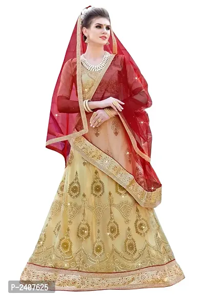 Women's Gold Semi Stitched Embroidered Gota Lehenga Choli