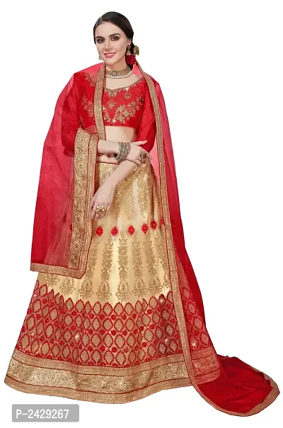 Women's Red Semi Stitched Embroidered Bangalori Silk Lehenga Choli-thumb0