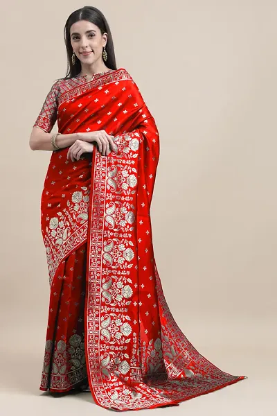 Manvaa Women Red Color Banarasi Silk Designer Weaving Saree (GWKS1203D)