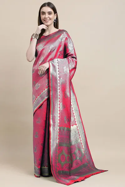 Manvaa Women Pink Color Banarasi Silk Designer Weaving Saree (GWKS1204B)