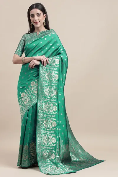 Manvaa Women Green Color Banarasi Silk Designer Weaving Saree (GWKS1203E)