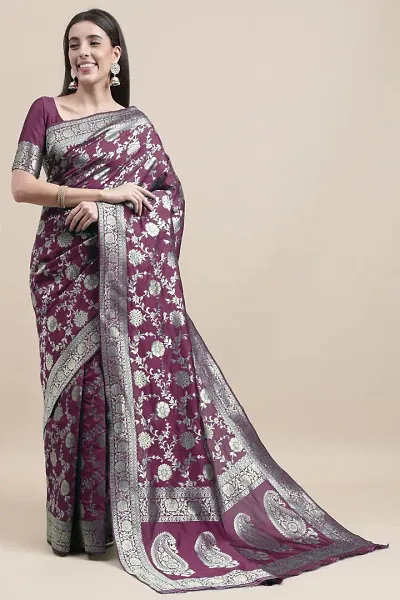 Manvaa Women Purple Color Banarasi Silk Designer Weaving Saree (GWKS1201A)