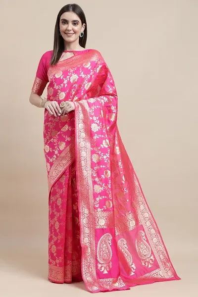 Manvaa Women Pink Color Banarasi Silk Designer Weaving Saree (GWKS1201B)