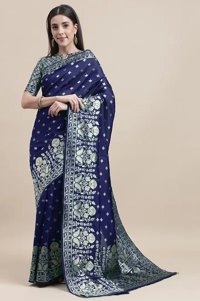 Manvaa Women Blue Color Banarasi Silk Designer Weaving Saree (GWKS1203C)