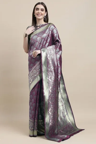 Manvaa Women Purple Color Banarasi Silk Designer Weaving Saree (GWKS1205A)