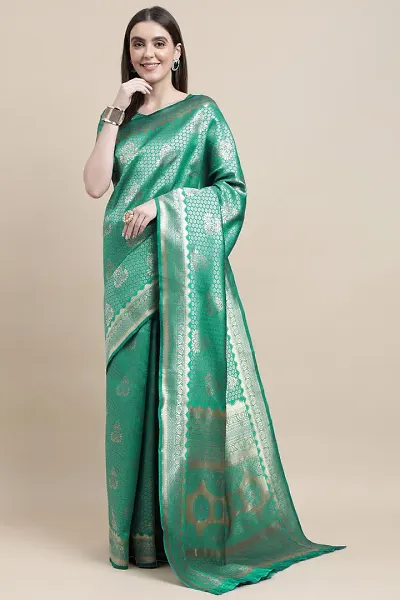 Manvaa Women Green Color Banarasi Silk Designer Weaving Saree (GWKS1204E)