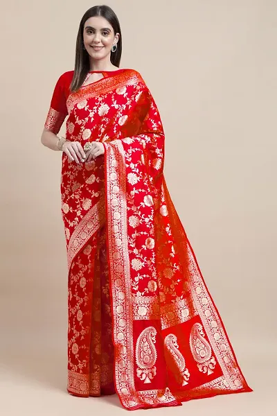 Manvaa Women Red Color Banarasi Silk Designer Weaving Saree (GWKS1201D)