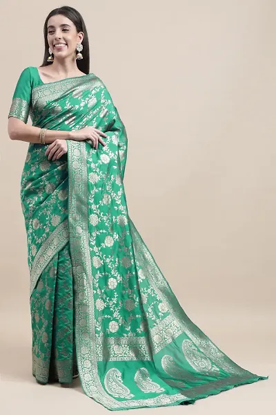 Manvaa Women Green Color Banarasi Silk Designer Weaving Saree (GWKS1201E)