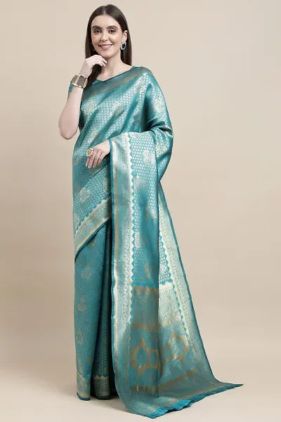Manvaa Women Sky Blue Color Banarasi Silk Designer Weaving Saree (GWKS1204F)