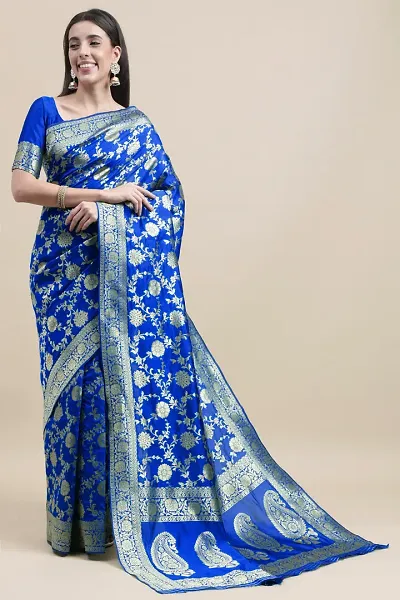 Manvaa Women Blue Color Banarasi Silk Designer Weaving Saree (GWKS1201C)