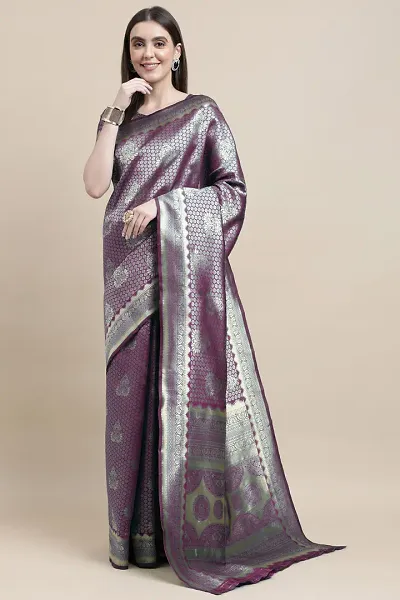 Manvaa Women Purple Color Banarasi Silk Designer Weaving Saree (GWKS1204A)