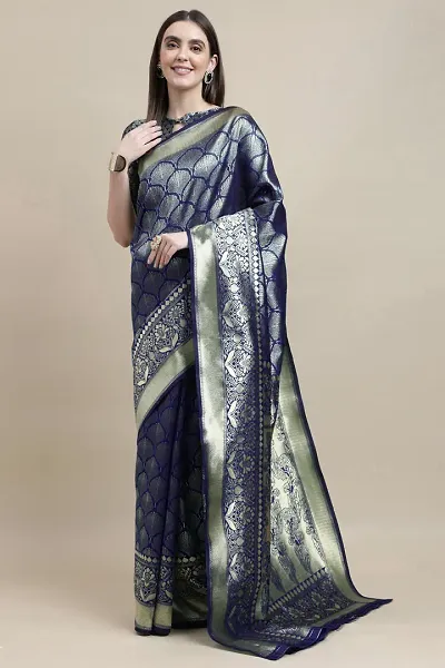 Manvaa Women Blue Color Banarasi Silk Designer Weaving Saree (GWKS1205C)