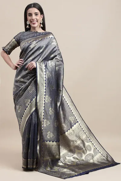 Manvaa Women Blue Color Banarasi Silk Designer Weaving Saree (GWKS1204C)