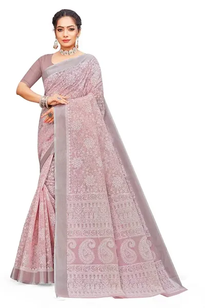 Womens Block Prints Semi Saree with Blouse Piece