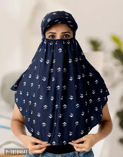 Sun Protection Rayon Cotton Innovative Scarf Cum Mask With Cap To Cover Face Rayon Cotton Mask - Printed Pattern For Womens And Girls Stylish Scarf Winter,  Summer And Rain-thumb0