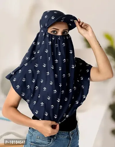 Sun Protection Rayon Cotton Innovative Scarf Cum Mask With Cap To Cover Face Rayon Cotton Mask - Printed Pattern For Womens And Girls Stylish Scarf Winter,  Summer And Rain-thumb3