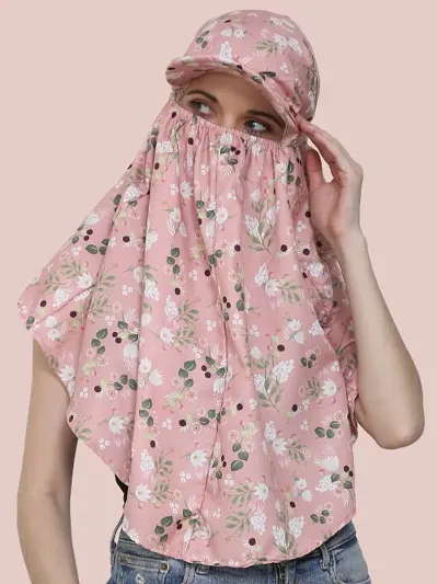 Sun Protection Rayon Innovative Scarf Cum Mask With Cap To Cover Face Rayon Mask - Pattern For Womens And Girls Stylish Scarf Winter, Summer And Rain