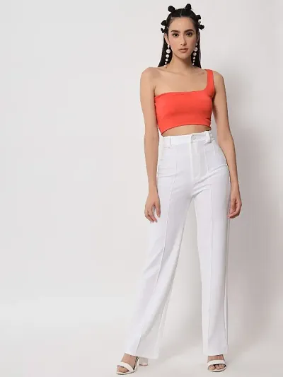 Solid High-Rise Trousers For Women