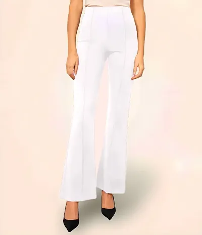 Elegant Blend Solid Trousers For Women