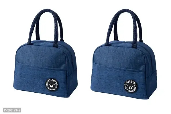 Stylish Blue Polyester Solid Tote Bags, Portable Lunch Bag For Men And Women Pack Of 2