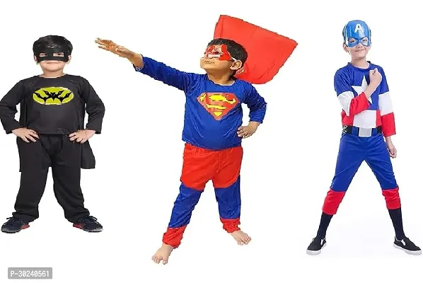 GREENR JOY Fabric Pack of 3 Superhero Batman Costume dress For Kids Halloween Cosplay Fancy dress Outfit for Boys and Girls-thumb0