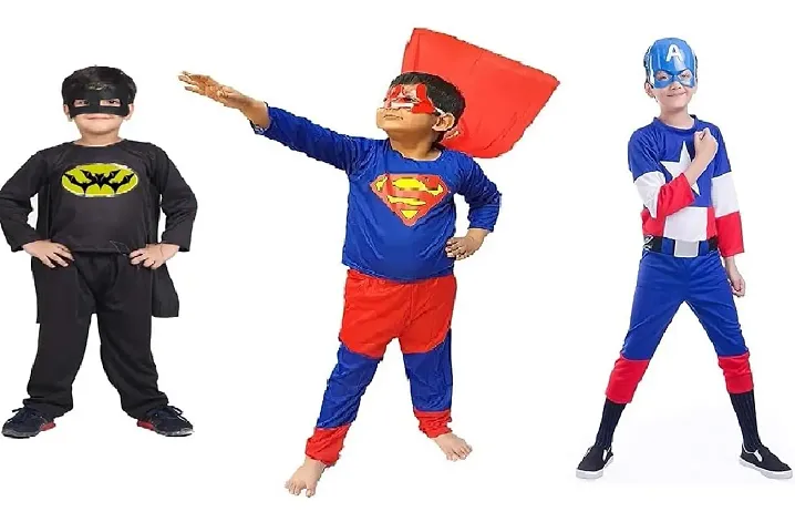 GREENR JOY Fabric Pack of 3 Superhero Batman Costume dress For Kids Halloween Cosplay Fancy dress Outfit for Boys and Girls