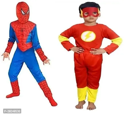 GREENR JOY Fabric Pack of 2 Superhero Flash Costume dress For Kids Halloween Cosplay Fancy dress Outfit for Boys and Girls-thumb0