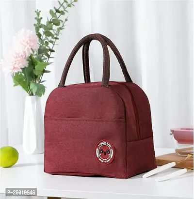 Stylish Maroon Polyester Solid Tote Bags, Portable Lunch Bag For Men And Women Pack Of 1