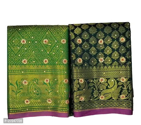 Beautiful Multicoloured Linen Saree with Blouse piece For Women Pack Of 2-thumb0