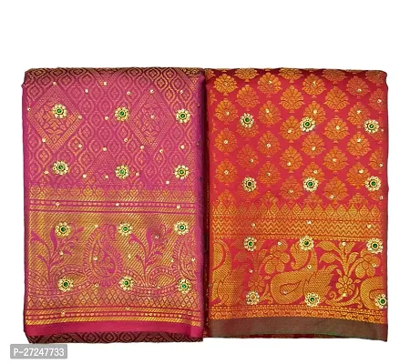 Beautiful Multicoloured Linen Saree with Blouse piece For Women Pack Of 2