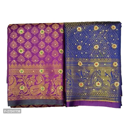 Beautiful Multicoloured Linen Saree with Blouse piece For Women Pack Of 2