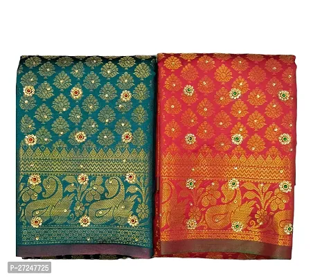 Beautiful Multicoloured Linen Saree with Blouse piece For Women Pack Of 2-thumb0