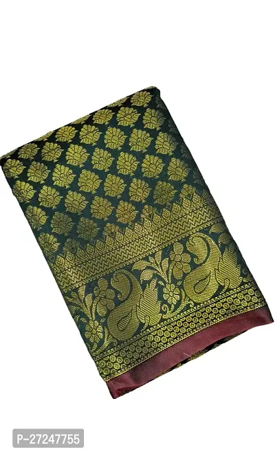 Beautiful Green Linen Saree with Blouse piece For Women