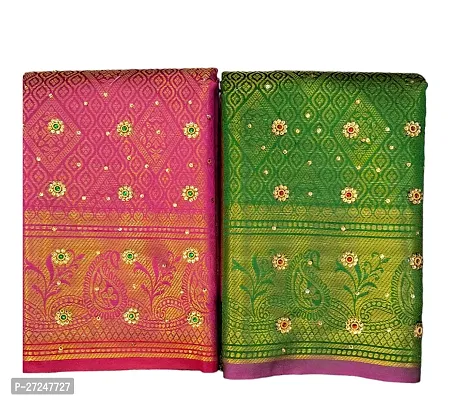 Beautiful Multicoloured Linen Saree with Blouse piece For Women Pack Of 2