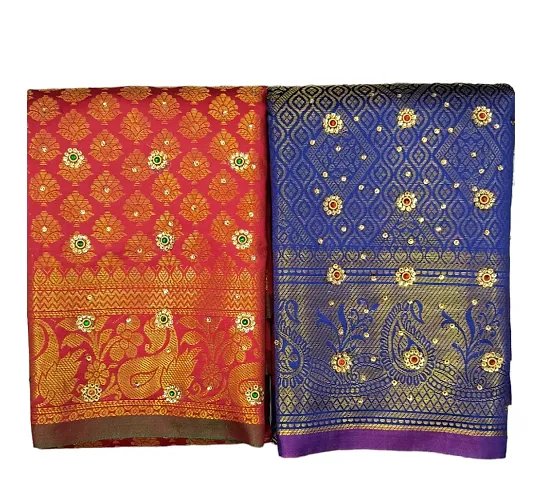 Beautiful Linen Saree with Blouse piece For Women Pack Of 2