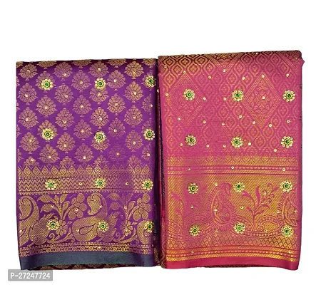 Beautiful Multicoloured Linen Saree with Blouse piece For Women Pack Of 2
