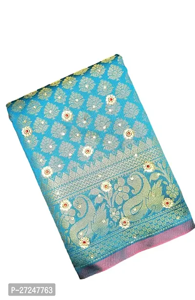 Beautiful Blue Art Silk Saree with Blouse piece For Women