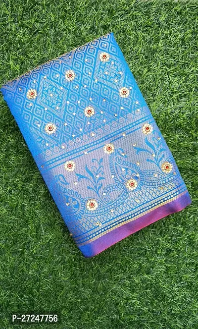 Beautiful Blue Art Silk Saree with Blouse piece For Women-thumb0